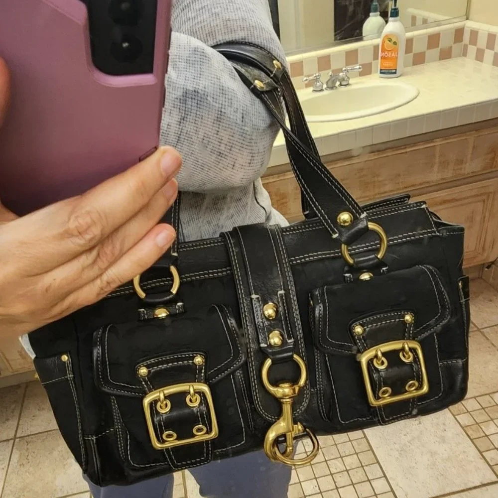 Coach Legacy Signature Black 65th Anniversary Bag with Gold Accents - Picture 2 of 15